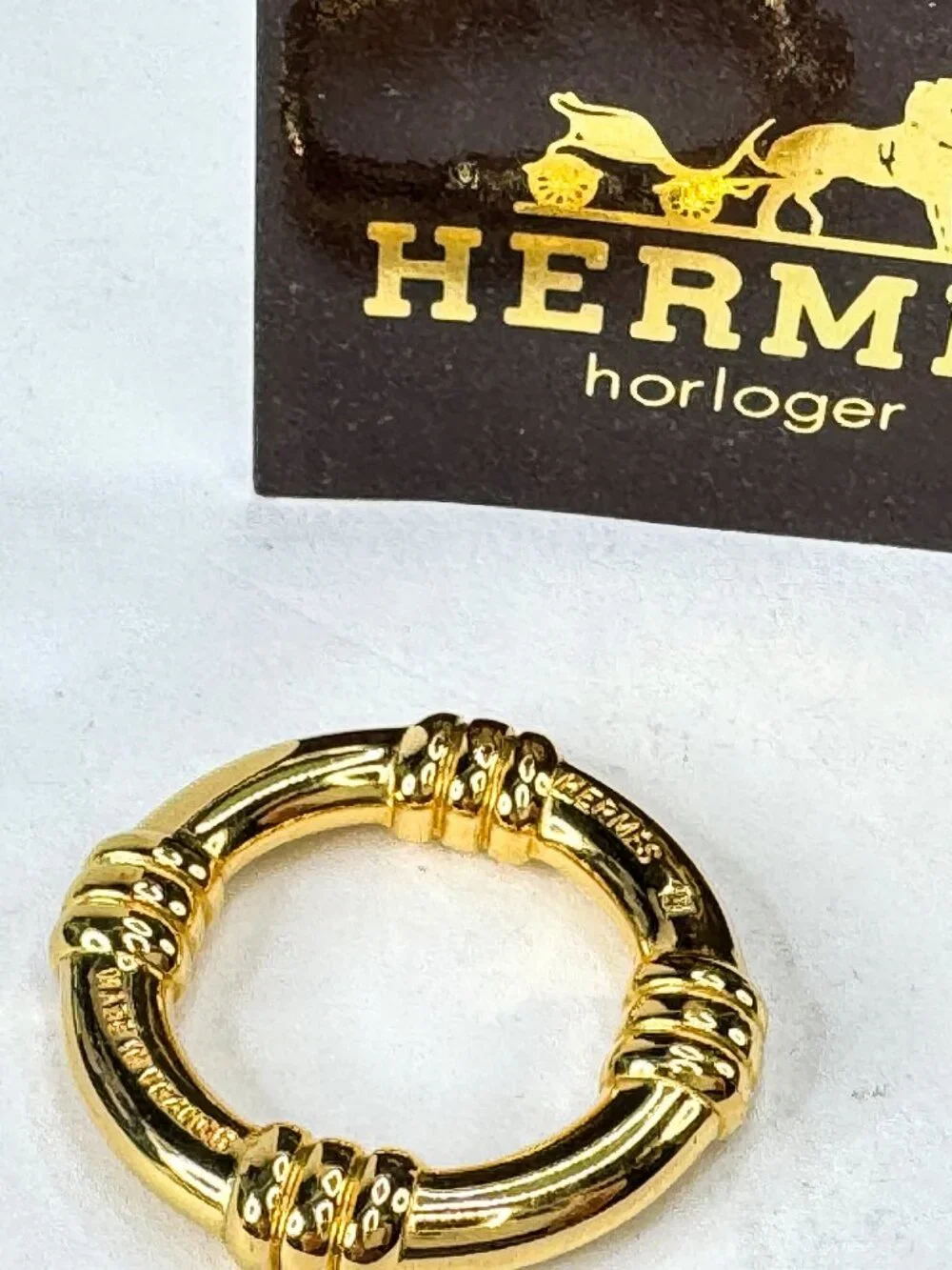 Vintage Hermès Bouet Gold Scarf Ring Made in France Authentic GS861